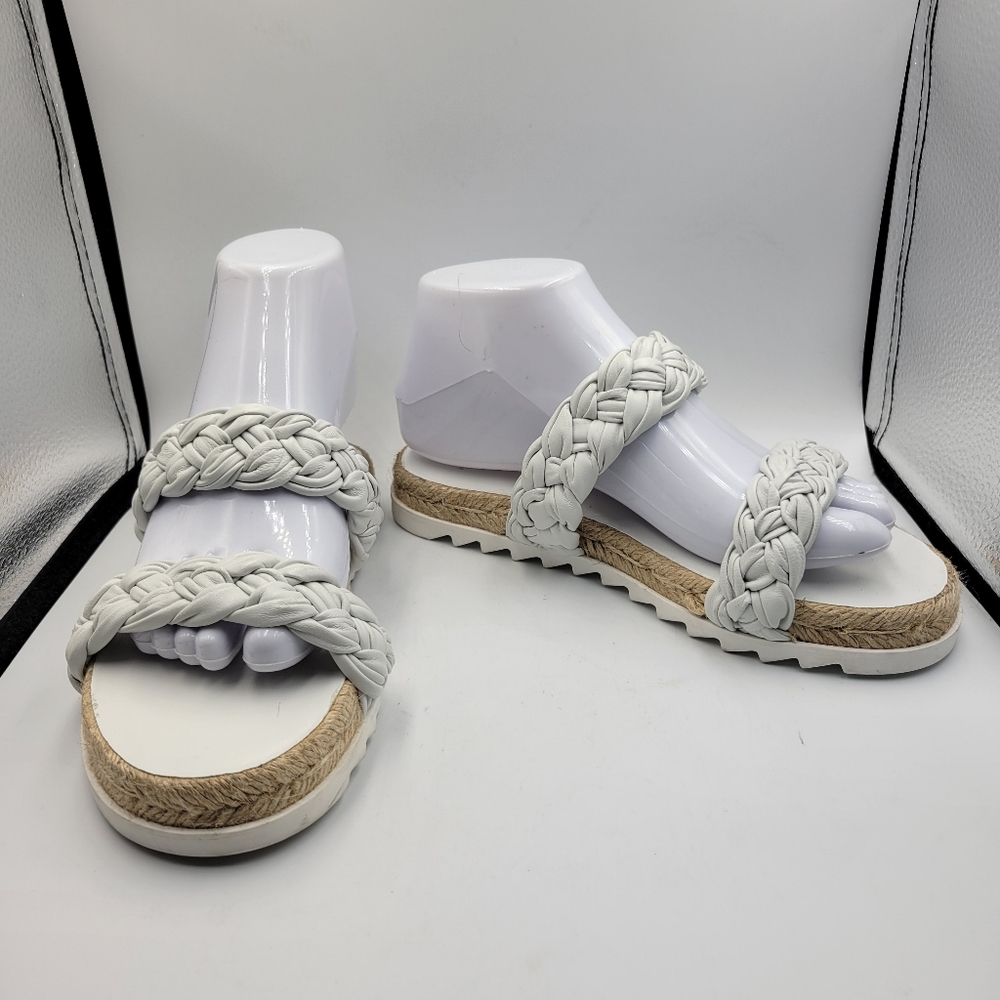 MARC FISHER MLJAIMEE White Leather Espadrille Slide Sandals Sz 6